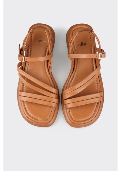 Taba Deri Kadın Düz Sandalet fırsatları