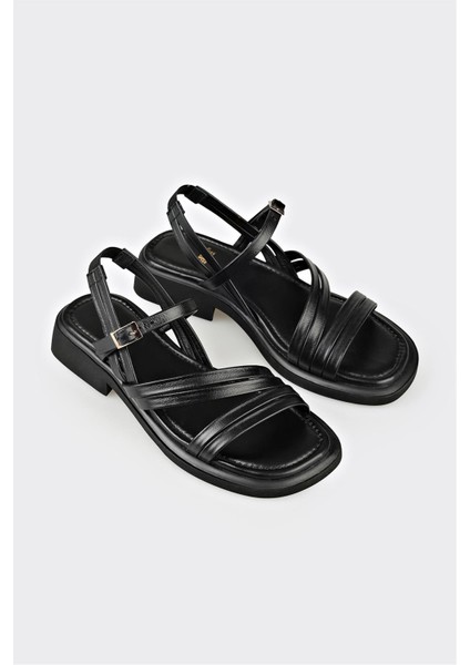 Siyah Deri Kadın Düz Sandalet fiyatları