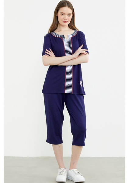 Çizgi Detaylı Kapri Penye Takım - Lacivert modelleri