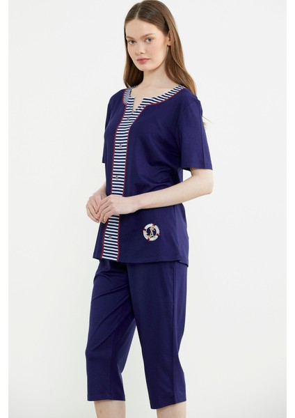 Çizgi Detaylı Kapri Penye Takım - Lacivert fırsatları