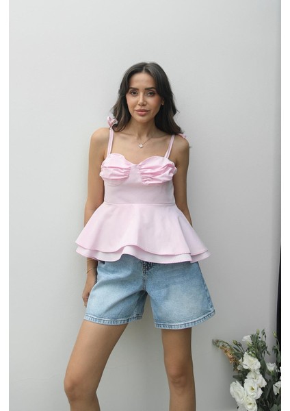 Pembe Berlin Askılı Bluz