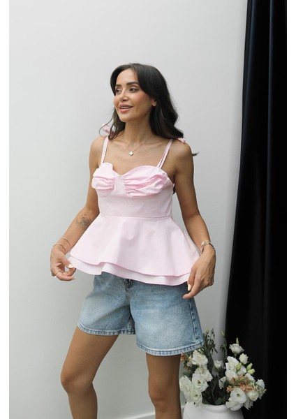 Pembe Berlin Askılı Bluz