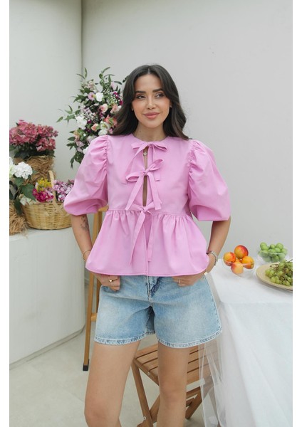 Pembe Torres Bağlamalı Bluz