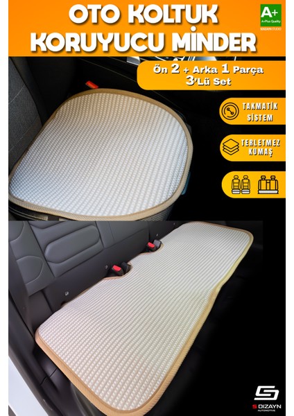 Oto Koltuk Koruyucu Alt Minder Krem Universal 2+1 Parça Ön Arka A+ Kalite
