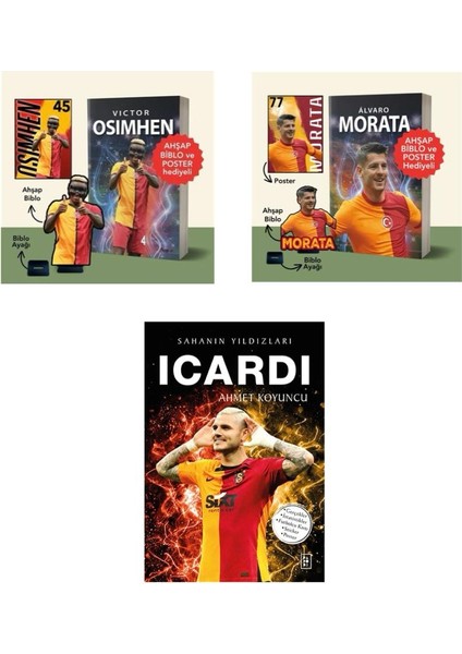 Sahanın Yıldızları : Icardi - Victor Osimhen - Biblo ve Poster Hediyeli! - Alvaro Morata - Ahşap Biblo ve Poster Hediyeli!