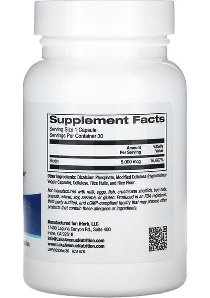 Lake Avenue Nutrition, Bioti.n 5.000 Mcg 30 Veggie Kapsül modelleri