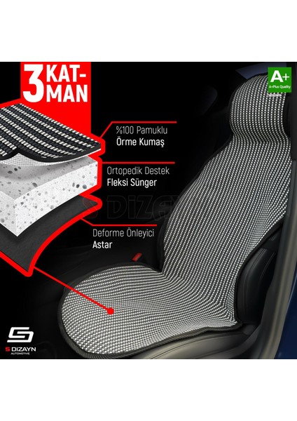 Oto Koltuk Koruyucu Kılıf Set Çizgili Füme Beyaz Universal 2+3 Parça Ön Arka