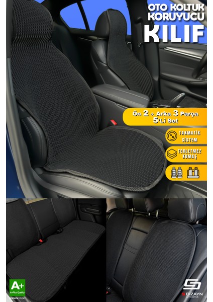 Oto Koltuk Koruyucu Kılıf Set Siyah Universal 2+3 Parça Ön Arka