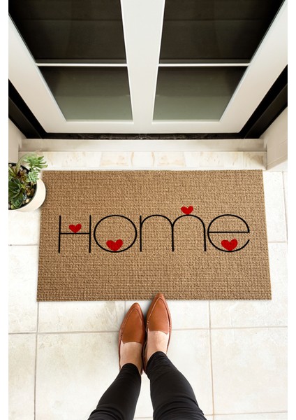 Kapı Önü Halı Paspas Renkli Kalp Home Desenli