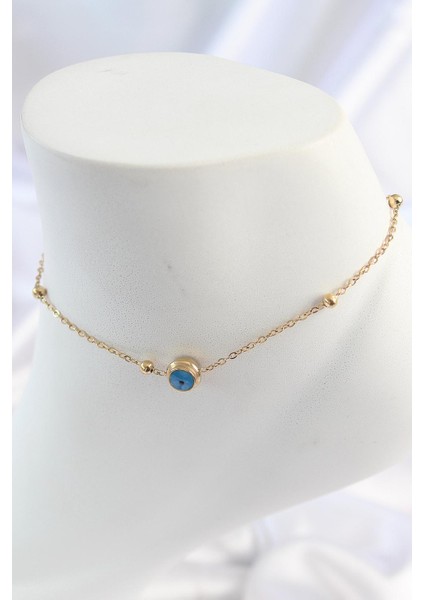 Çelik Gold Renk Nazar Boncuk Model Kadın Halhal