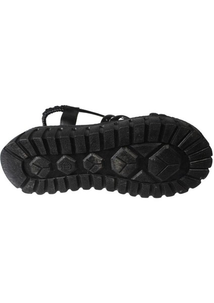 Yazkış Kadın Siyah Beyaz Üzeri Bant Atkılı 5cm Kalın Taban Arkası Lastikli Sandalet fırsatları