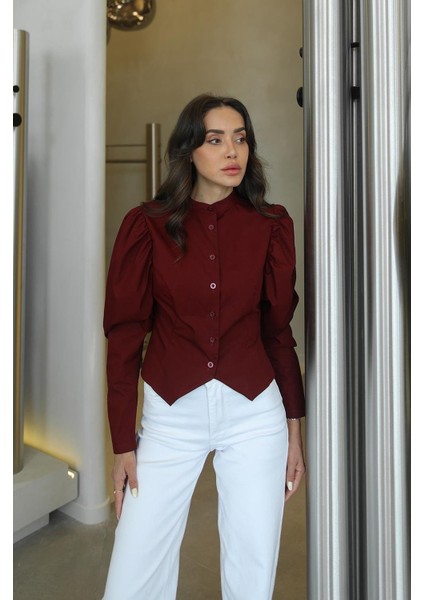 Bordo Lilyana Gömlek modelleri