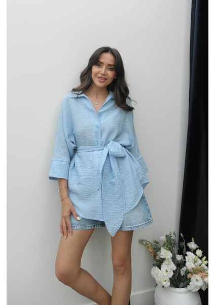 Mavi Lilac Bağlamalı Gömlek modelleri
