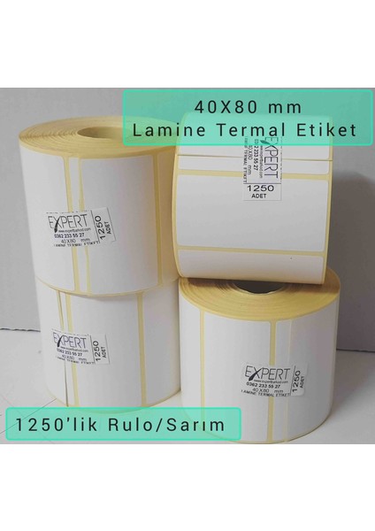 40 x 80 mm Lamine Termal Etiket 1250'LIK Rulo, 25 mm Iç Kuka. Extra Güçlü Yapışkanlı, Deepfreze Termal Etiket.