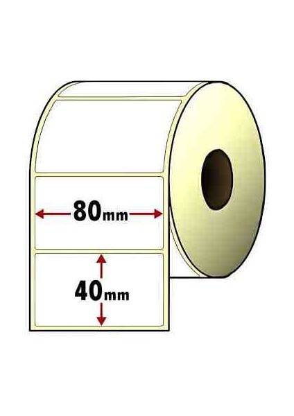 40 x 80 mm Lamine Termal Etiket 1250'LIK Rulo, 25 mm Iç Kuka. Extra Güçlü Yapışkanlı, Deepfreze Termal Etiket.