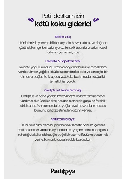 Kedi Kumu ve Tuvaleti Koku Giderici, Oda Parfümü -120ml