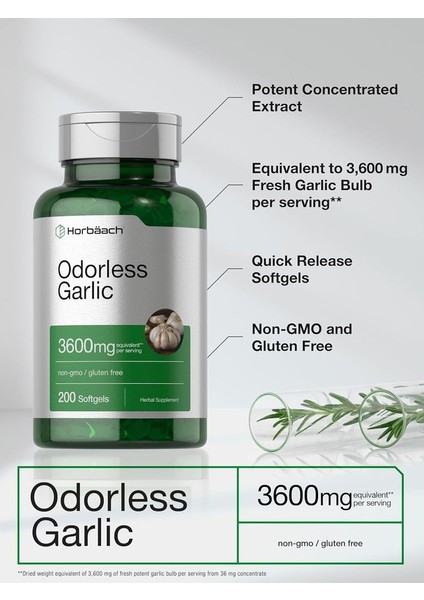 Horbäach Odorless Garlic Softgels 200 Kapsül fiyatları