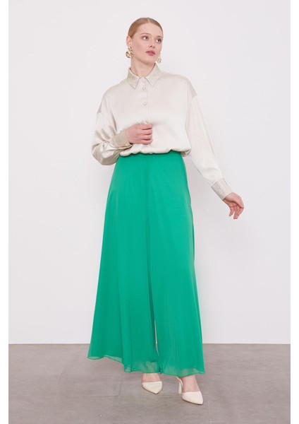 Zümrüt Geniş Paçalı Şifon Pantolon modelleri