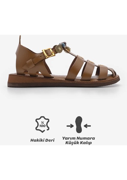 Kadın Hakiki Deri Sandalet Eva Taban Kesva