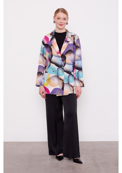 Mor Kruvaze Desenli Ceket