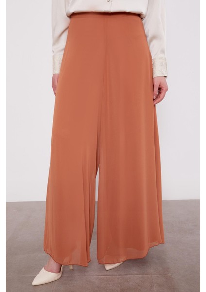 Taba Geniş Paçalı Şifon Pantolon