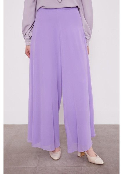 Lila Geniş Paçalı Şifon Pantolon
