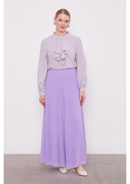 Lila Geniş Paçalı Şifon Pantolon