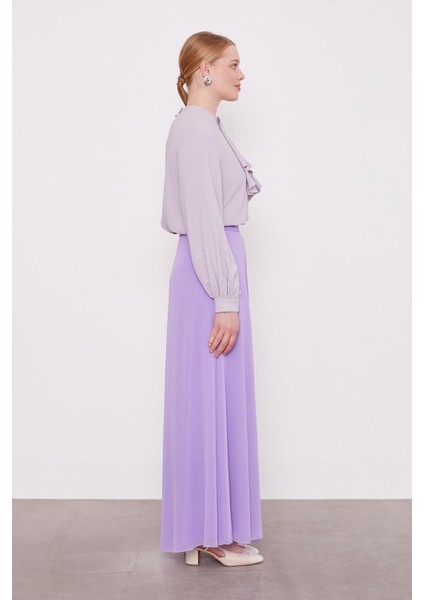 Lila Geniş Paçalı Şifon Pantolon
