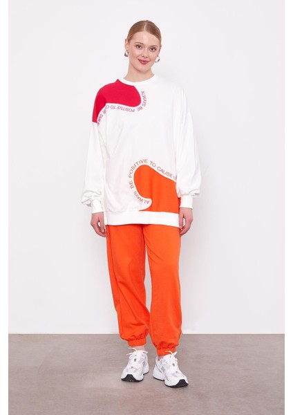Oranj Beli Lastikli Jogger Pantolon