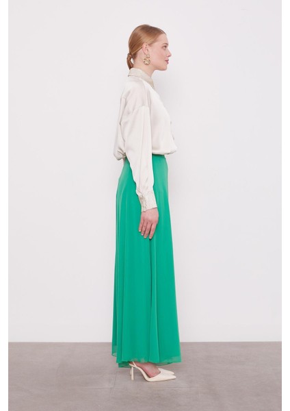 Zümrüt Geniş Paçalı Şifon Pantolon fırsatları