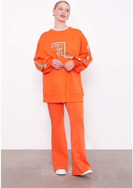 Oranj Geniş Paça Beli Lastikli Spor Pantolon