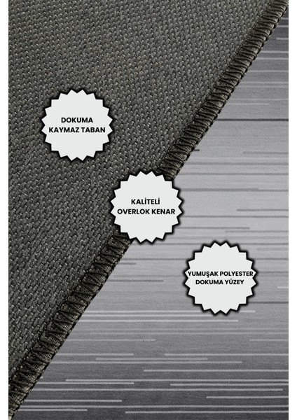 Çizgili Modern Desenli Siyah Gri Halı Dijital Baskılı Pamuk Dokuma Kaymaz Tabanlı Yıkanabilir Oturma Odası Halısı
