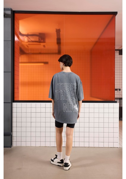 Bisiklet Yaka Arkası Enjeksiyon Baskı %100 Pamuk Oversize Erkek T-Shirt