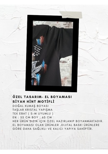 Motifli El Boyaması Standart Siyah T-Shirt