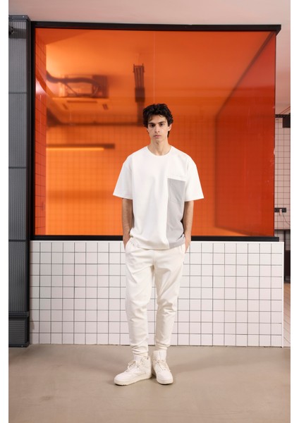 Bisiklet Yaka Cep Detaylı Oversize Erkek T-Shirt