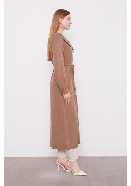 Camel Geniş Yakalı Fermuarlı Cupra Kap