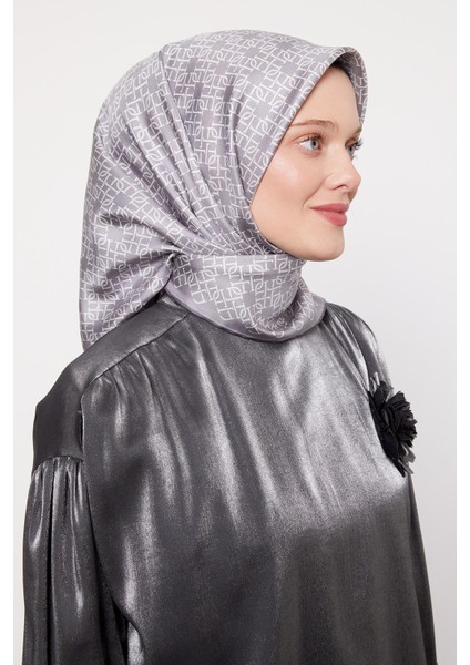 Gümüş Çizgili Sarmal Desen Twill Ipek Eşarp modelleri