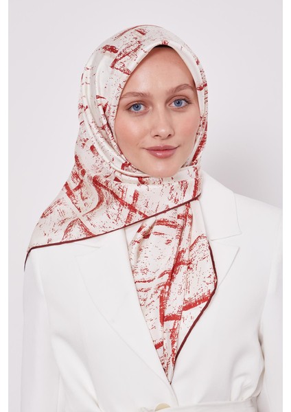 Bordo Karışık Fırça Desen Twill Ipek Eşarp fırsatları