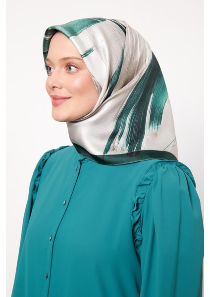 Zümrüt Soyut Kristal Desen Twill Ipek Eşarp