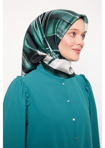 Zümrüt Soyut Kristal Desen Twill Ipek Eşarp modelleri