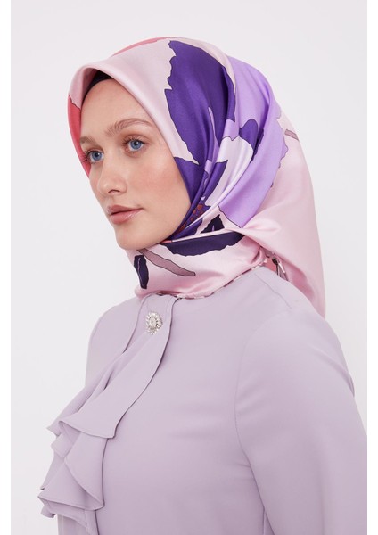 Pembe Çizim Çiçek Desen Twill Ipek Eşarp fiyatları