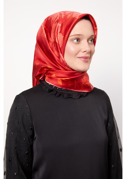 Fuşya Soyut Gül Desen Twill Ipek Eşarp fiyatları