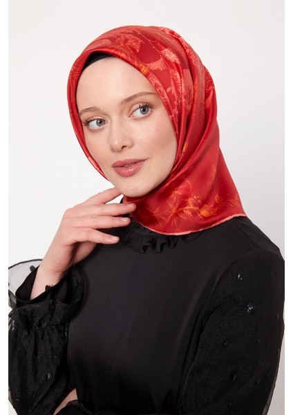Fuşya Soyut Gül Desen Twill Ipek Eşarp modelleri