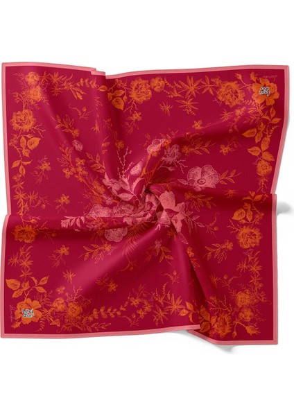 Fuşya Soyut Gül Desen Twill Ipek Eşarp fırsatları