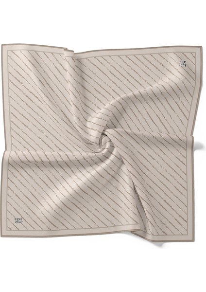Krem Çizgili Yazı Desen Twill Ipek Eşarp indirimleri