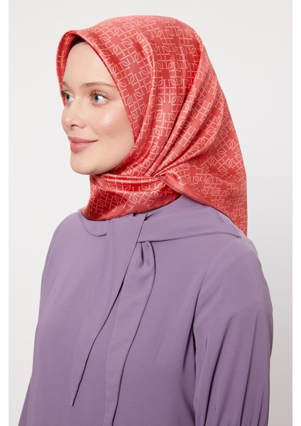 Fuşya Çizgili Sarmal Desen Twill Ipek Eşarp