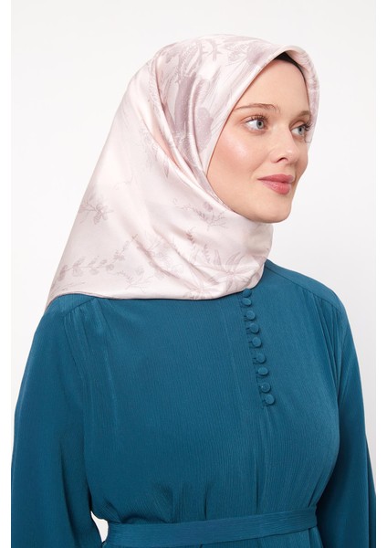 A.pudra Soyut Gül Desen Twill Ipek Eşarp