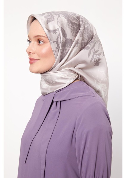 Vizon Soyut Gül Desen Twill Ipek Eşarp