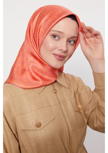 Somon Çizgili Sarmal Desen Twill Ipek Eşarp modelleri