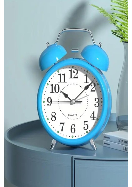 Büyük Boy Mavi Masa Saati Çift Çanlı Nostaljik Premium Kalite Mutfak Saati Işıklı Salon Saati